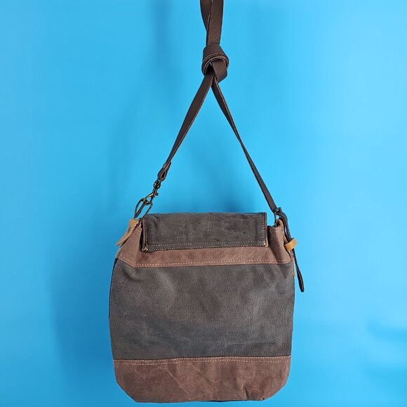 Chloe & Lex Cotton + Leather Crossbody Bag – Vintage Stamp Design - Picture 7 of 15